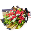 Classic Rose Bouquet, Beautiful selection of hand-tied red roses with decorative greenery accents in a floral wrap tied with a designer ribbon. Flower Gifts from Monthly Sommelier USA - Same Day USA Delivery.