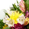 Eternal Sunshine Mixed Peruvian Lily Bouquet. Mix of alstroemeria, spider chrysanthemums, and daisies in assorted colors of Spring and Summer, in a floral wrap and tied with designer ribbon. in a floral wrap and tied with designer ribbon. Mixed Floral Gifts from Monthly Sommelier USA - Same Day USA Delivery.