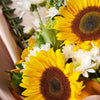 Eternal Sunshine Sunflower Bouquet. selection of sunflowers, green hydrangeas, daisies, eucalyptus, and ruscus carefully gathered in a floral wrap and tied with designer ribbon. Mixed Flower Gifts from Monthly Sommelier USA - Same Day USA Delivery.