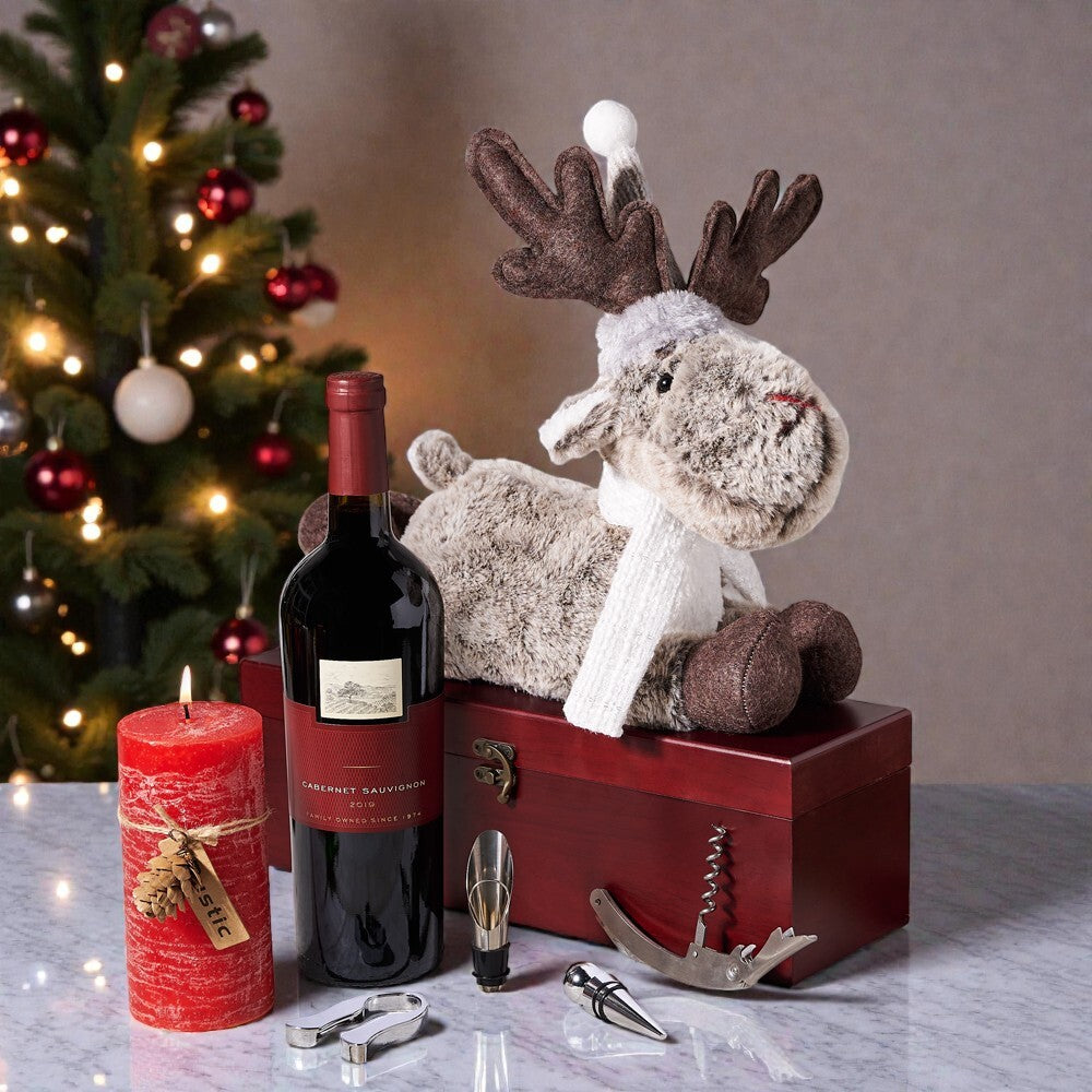 Jolly Evening with a Reindeer Gift, Christmas gift baskets, wine gift baskets