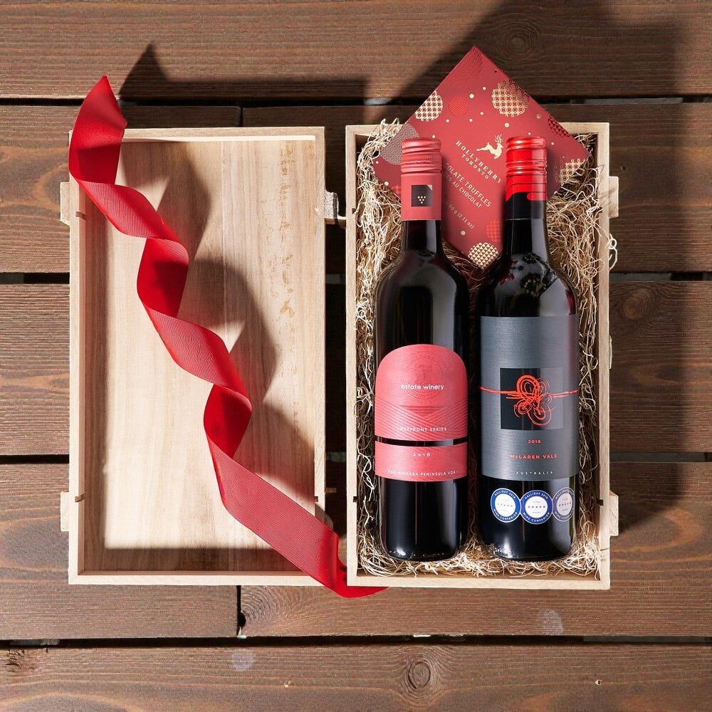Holiday Wine Pair, Wine Gift Baskets, Christmas Wine Gift Baskets, Wine Gift Crate, Duo Wine Gift Crate, Xmas Wine Gift, USA Delivery