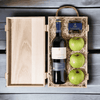 Apples & Wine Gift Crate Features a Bottle of Wine, Duo Wine Box, (3) Granny Smith Apples, and a Bruges Classic Dark Chocolate Almonds 150 g.