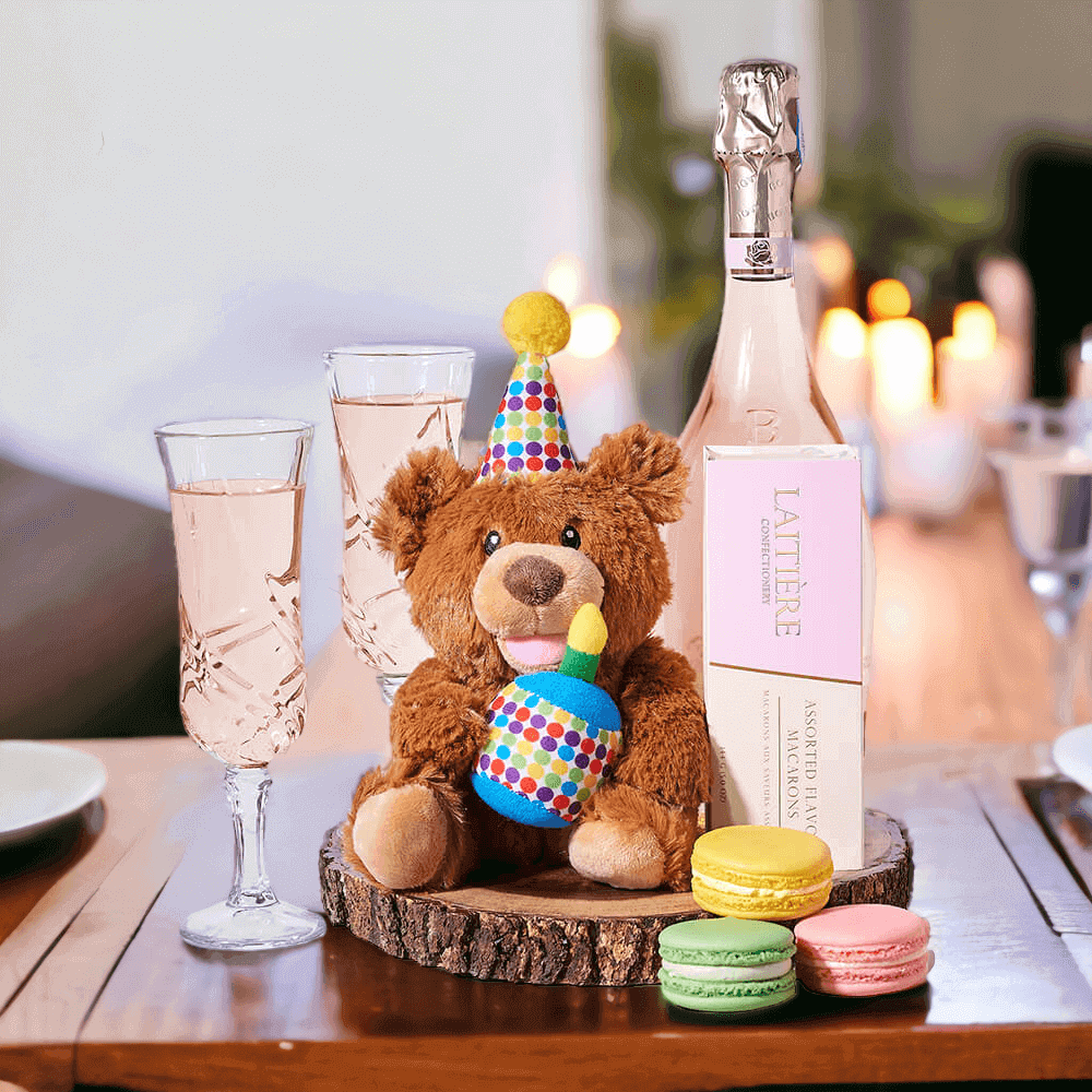 Birthday Bear & Bottega Brut Rose from Monthly Sommelier USA - Birthday Gift Basket - USA Delivery