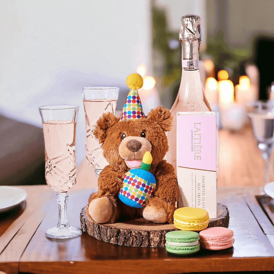 Birthday Bear & Bottega Brut Rose from Monthly Sommelier USA - Birthday Gift Basket - USA Delivery