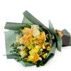 Floral Sunrise Mixed Bouquet. Roses, daisies, and lilies along with eucalyptus and ruscus in full bloom, in a floral wrap with designer ribbon. Floral Gifts from Monthly Sommelier USA - Same Day USA Delivery.