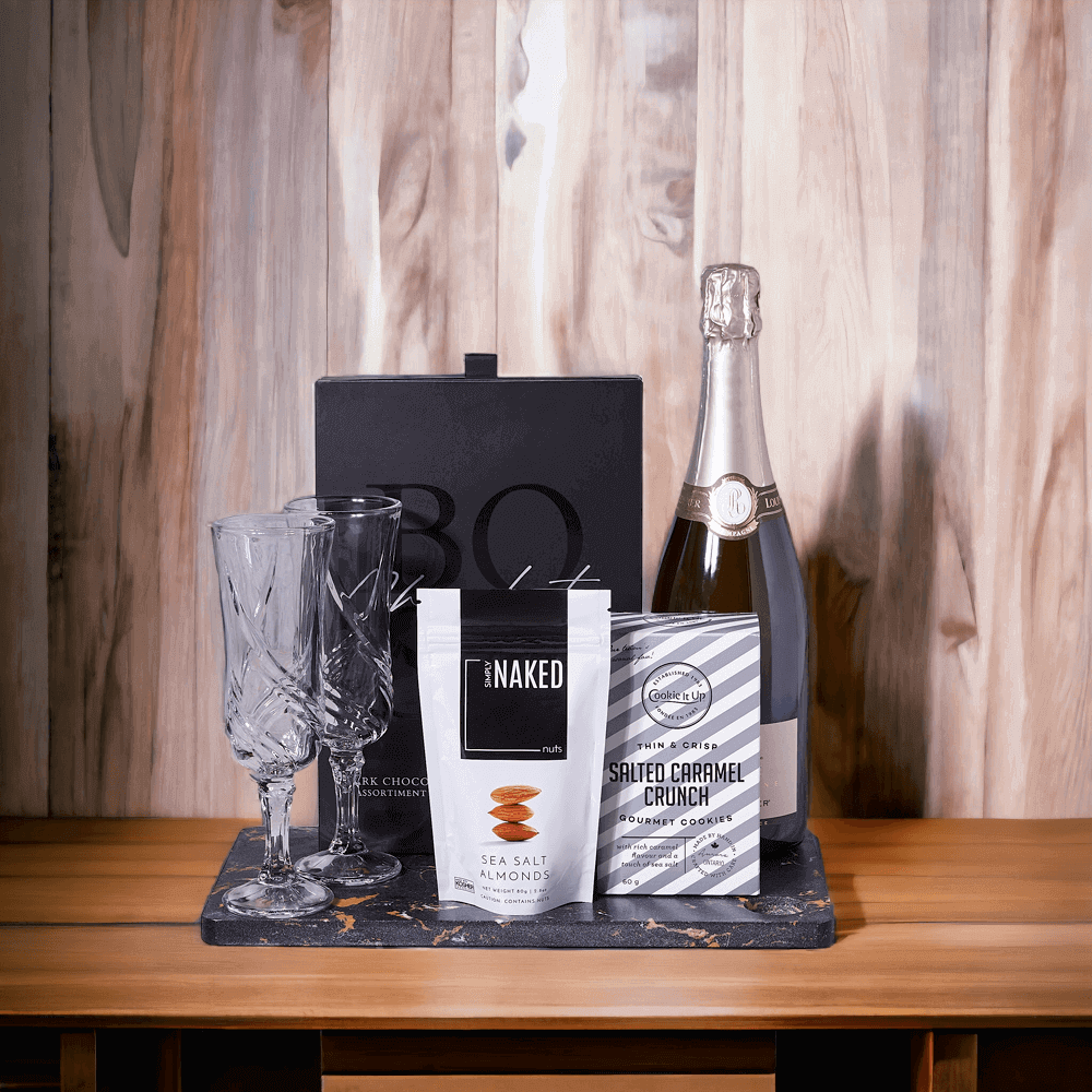Gourmet Treats & Sparkling Wine Gift Basket from Monthly Sommelier USA - Champagne Gift Basket - USA Delivery