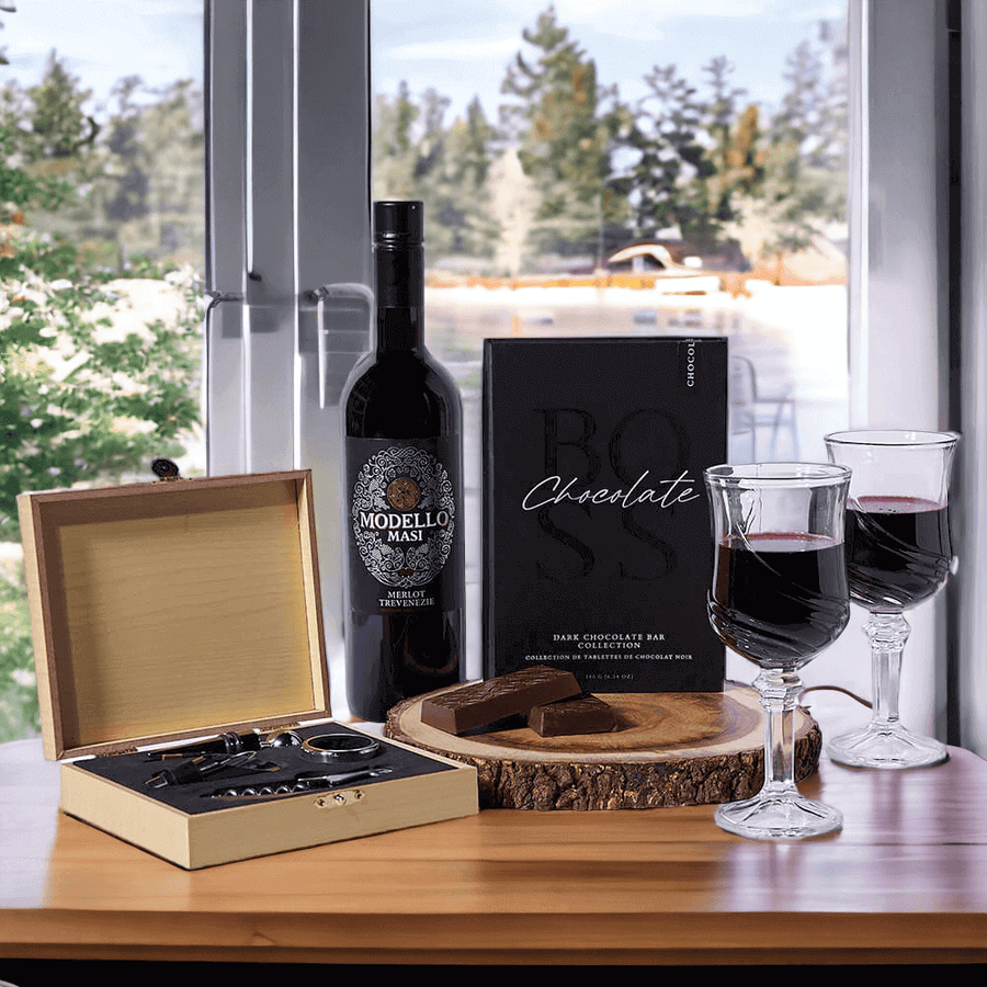 Italian Masi Merlot & Serving Gift Set from Monthly Sommelier USA - Wine Gift Basket - USA Delivery