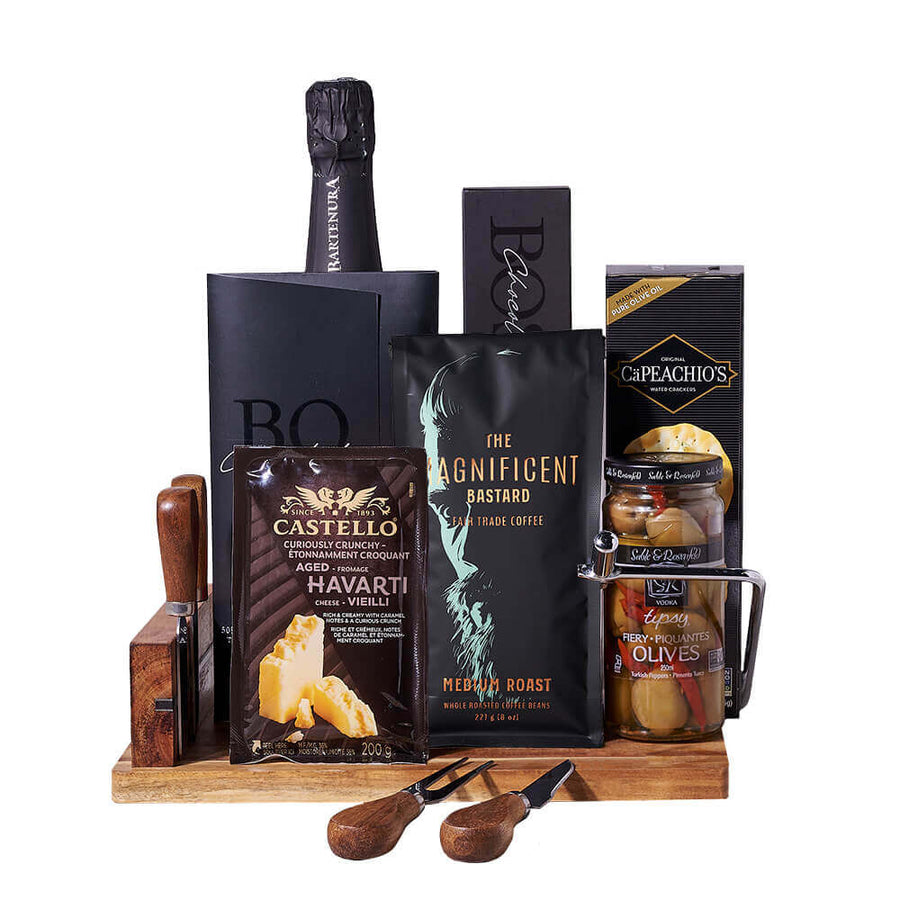 Piedmont Bartenura Sparkling Wine Cheese Board, sparkling wine gift, sparkling wine, champagne gift, champagne, gourmet gift, gourmet