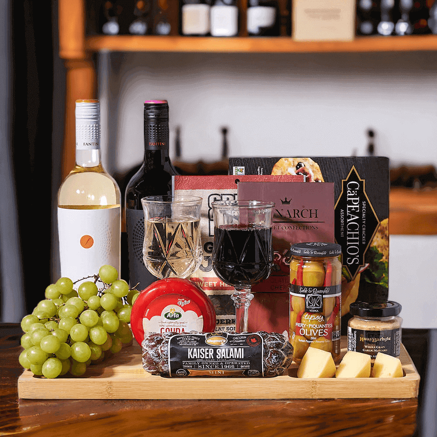 Puglia Fantini Red & White Wine Gourmet Duo from Monthly Sommelier USA - Wine Gift Basket - USA Delivery