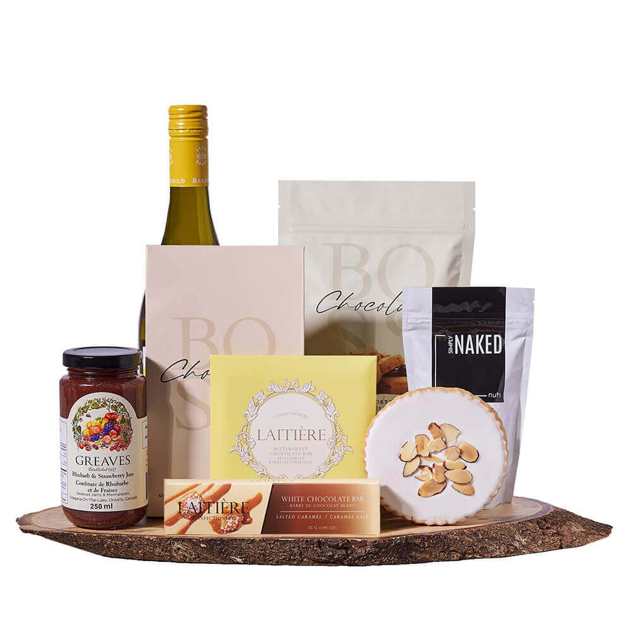 Southern French Rothschild Chardonnay & Sweet Snack Board, wine gift, wine, gourmet gift, gourmet, chocolate gift, chocolate
