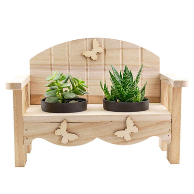 Succulent Greenhouse Garden Bench, Charming rustic wooden planter bench adorned with two lovely potted succulents, Plant Gifts from Monthly Sommelier USA - Same Day USA Delivery.