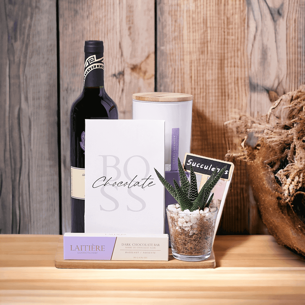 Give your palate and your home lots of love with the Succulent & Wine Relaxation Gift Basket, designed to put a spring in your step and a smile on your face. 