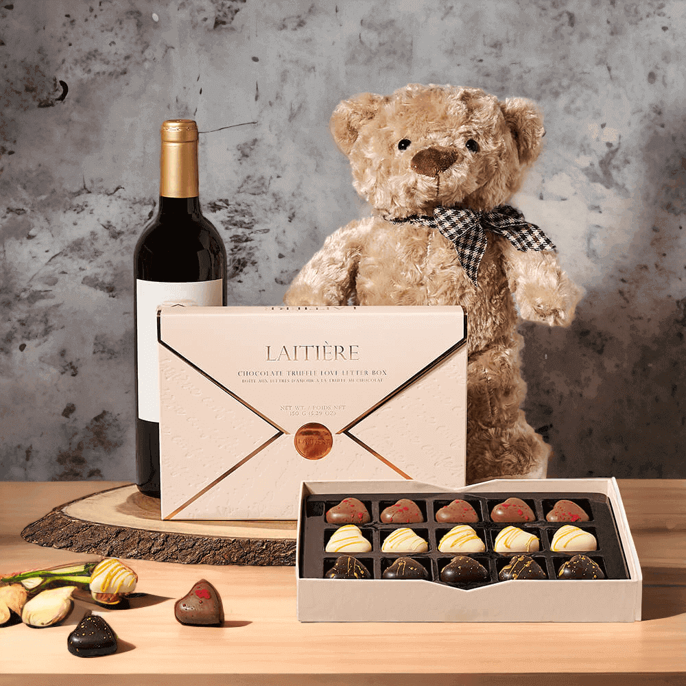 Teddy Bear Wine Chocolate Gift Board Wine gift baskets USA delivery Monthly Sommelier USA
