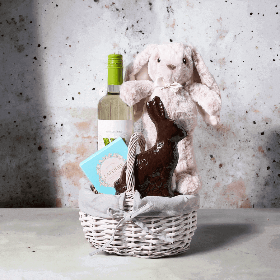 The Easter Bunny Chocolate & Wine Gift Basket features everything you need to celebrate Spring and Easter