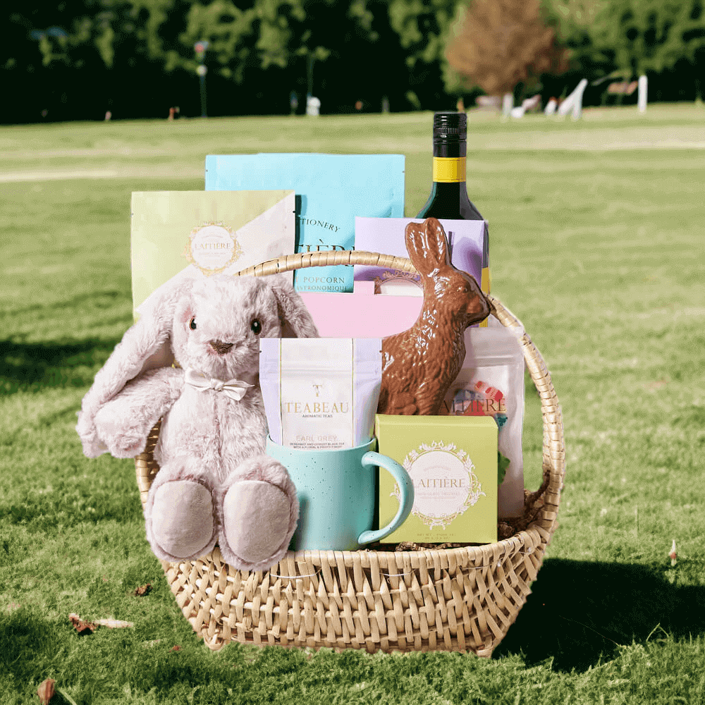 The Easter Bunny Gift Basket is made especially for adults after chasing down errant eggs all day.