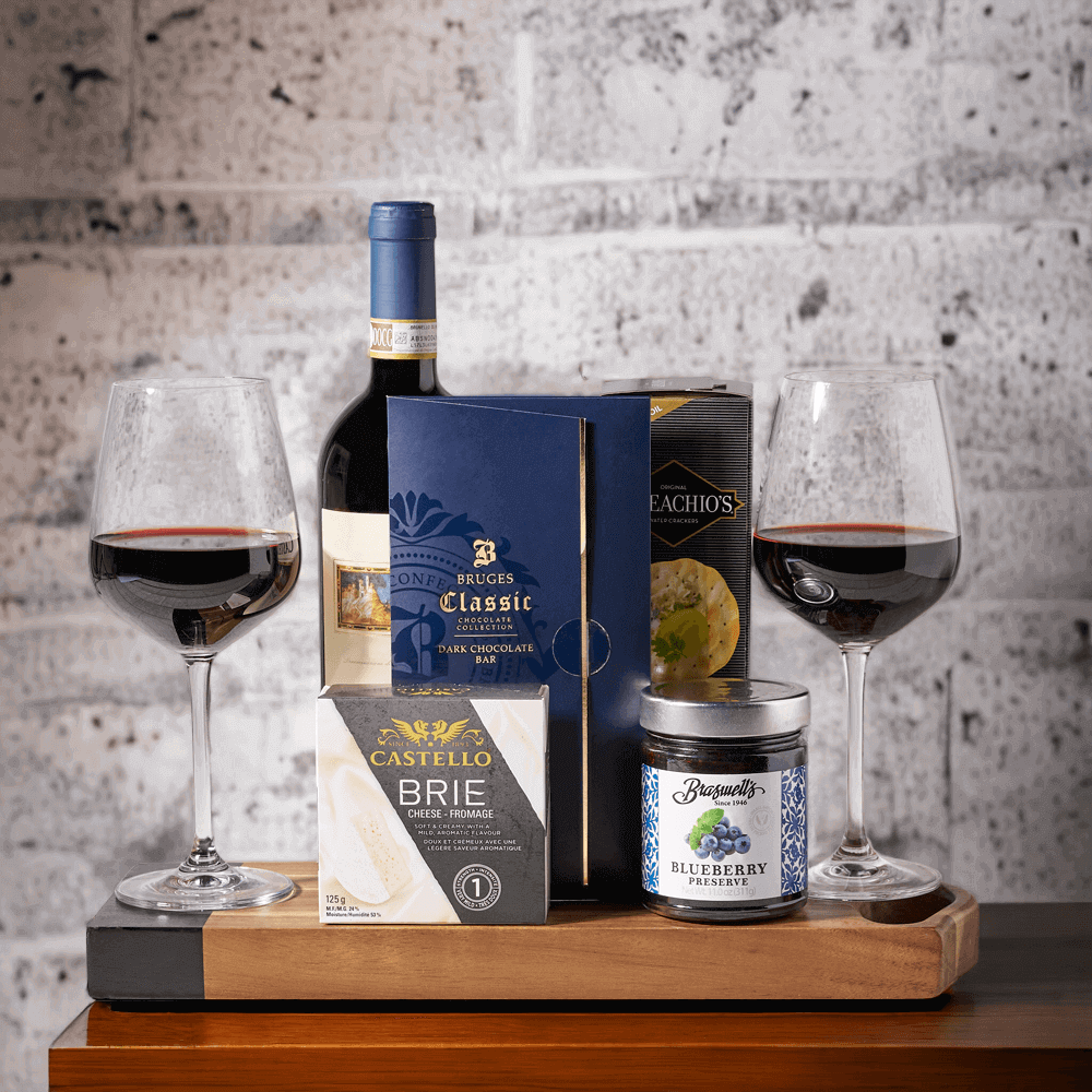 The Romantic Wine & Cheese Gift Set from Monthly Sommelier USA - Wine Gift Basket - USA Delivery