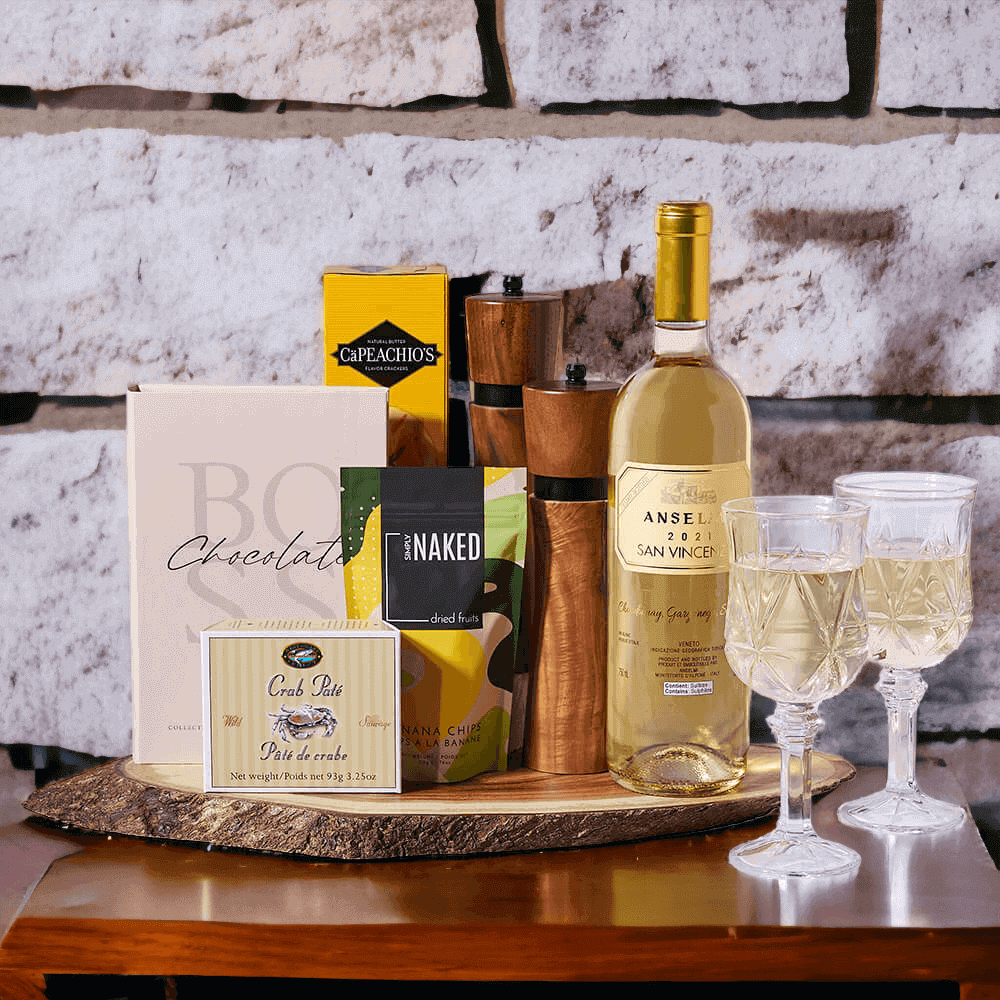 The White Veneto Wine & Pâté Gift Set from Monthly Sommelier USA - Wine Gift Basket - USA Delivery