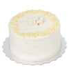 The Vanilla Layer Cake features 3 layers of buttery vanilla cake frosted with luscious vanilla buttercream between each layer of cake. 