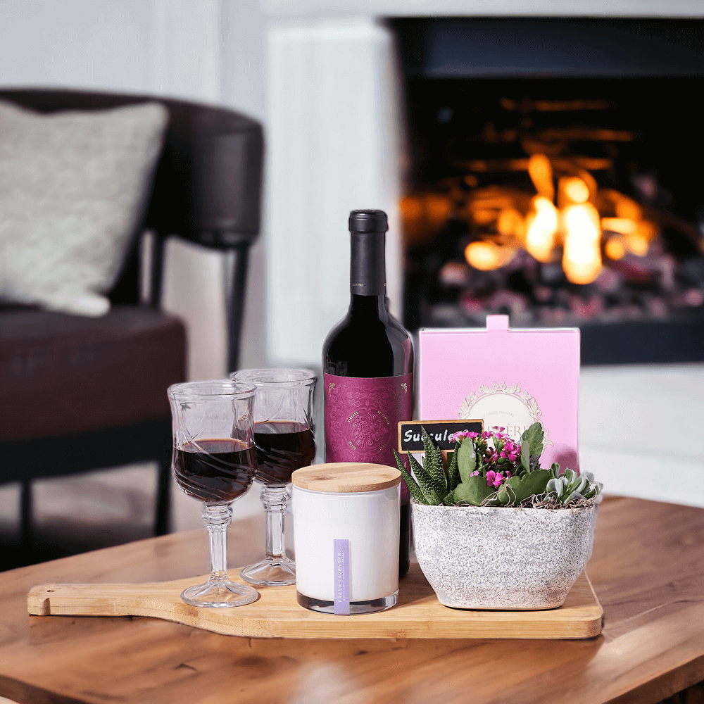 Wine, Chocolates, & Potted Plant Gift Basket - Monthly Sommelier delivery - USA delivery