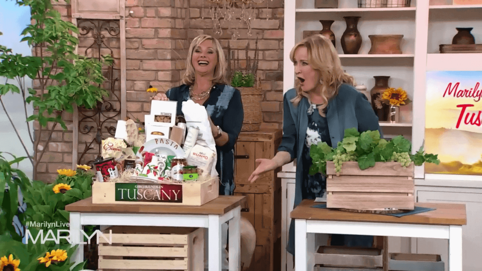 Girlfriends in Tuscany Gift Basket. Bottle of Red Wine, Versatile Pasta, Wheat Pasta, Traditional Shape of Pasta, Cherry Tomato & Roasted Garlic Pasta Sauce, Classic Green Pesto, Olive Oil, Balsamic Vinegar, Garlic Olives, Truffle Salami, Italian cheese, Chocolate Truffles, Roasted Espresso Beans, Acacia Wood Salt and Pepper Mills, 4 Piece Acacia Wood Pasta Tool Set, and a Trio Wine Box w/Burned Finish. Gourmet Gifts from Monthly Sommelier USA - Same Day USA Delivery.